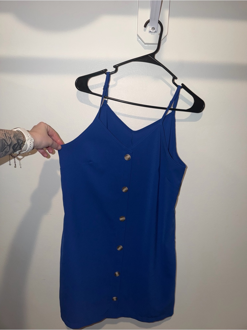 Amazon Royal Blue Button-Front Mini Slip Dress